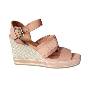 TOMS Petal Pink Raffia Wedge Sandal Women's 9.5 Bohemian Beach